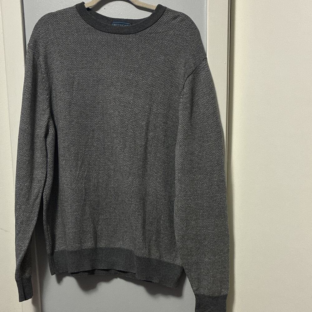 Biltmore Men's XL Gray Herringbone Crewneck Knit Pullover Sweater Cotton Cash